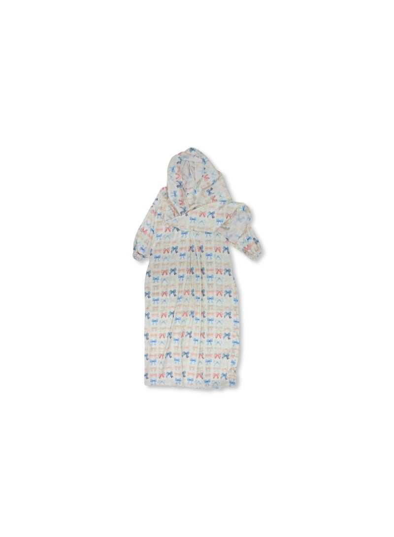 Girls Ramadan Isdal – Off-White with Bows Print - Image 1